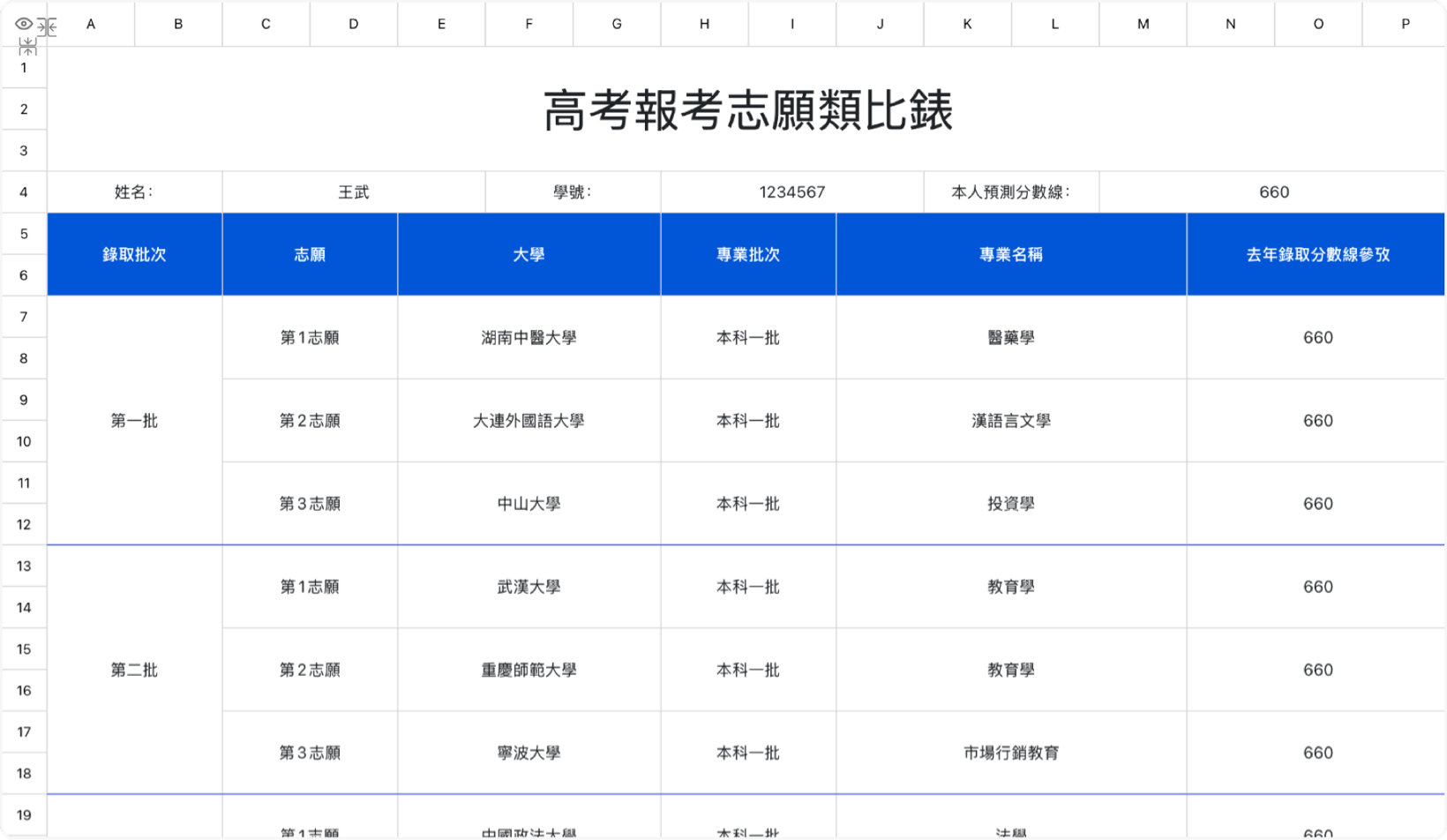 高考報考志願類比錶 1